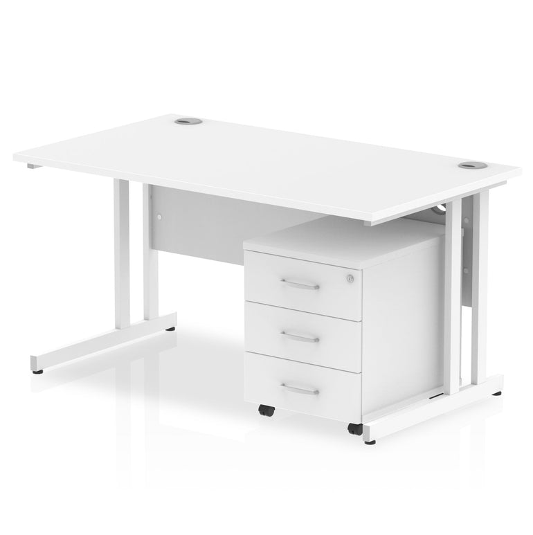 Impulse 1400mm Cantilever Straight Desk w/ Mobile Pedestal - MFC Rectangular, Self-Assembly, 5-Year Guarantee, Lockable Drawers