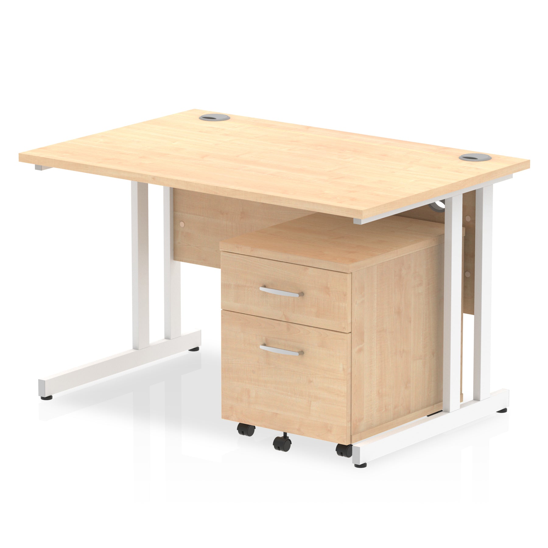 Impulse 1200mm Cantilever Straight Desk & Mobile Pedestal - MFC, Rectangular, 2/3 Lockable Drawers, Self-Assembly, 5-Year Guarantee