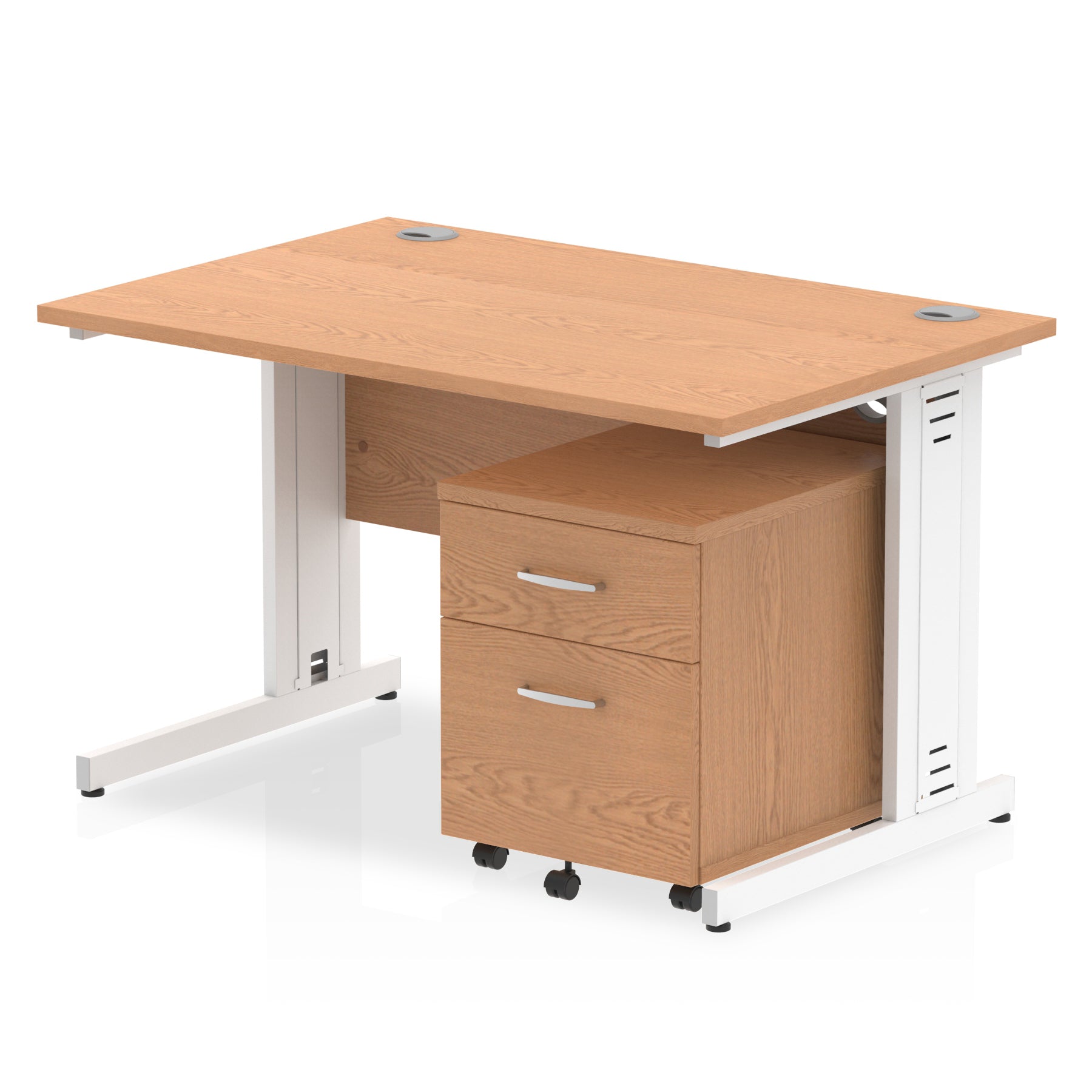 Impulse 1200mm Cable Managed Straight Desk w/ Mobile Pedestal - MFC Rectangular, Self-Assembly, 5-Year Guarantee, Silver/White Frame, Lockable Drawers