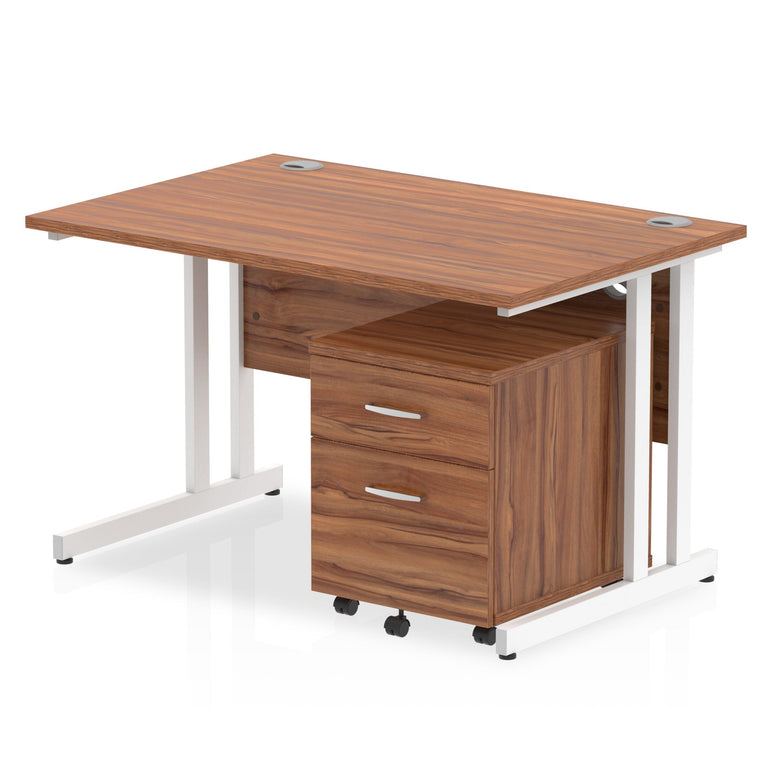 Impulse 1200mm Cantilever Straight Desk & Mobile Pedestal - MFC, Rectangular, 2/3 Lockable Drawers, Self-Assembly, 5-Year Guarantee