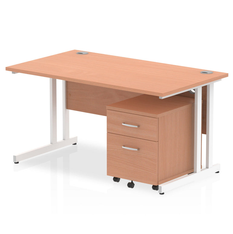 Impulse 1400mm Cantilever Straight Desk w/ Mobile Pedestal - MFC Rectangular, Self-Assembly, 5-Year Guarantee, Lockable Drawers