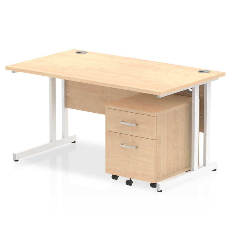 Impulse 1400mm Cantilever Straight Desk w/ Mobile Pedestal - MFC Rectangular, Self-Assembly, 5-Year Guarantee, Lockable Drawers