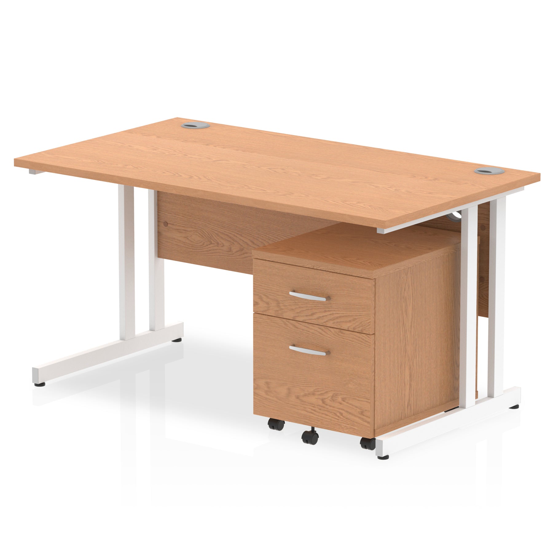 Impulse 1400mm Cantilever Straight Desk w/ Mobile Pedestal - MFC Rectangular, Self-Assembly, 5-Year Guarantee, Lockable Drawers