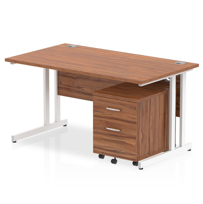 Impulse 1400mm Cantilever Straight Desk w/ Mobile Pedestal - MFC Rectangular, Self-Assembly, 5-Year Guarantee, Lockable Drawers