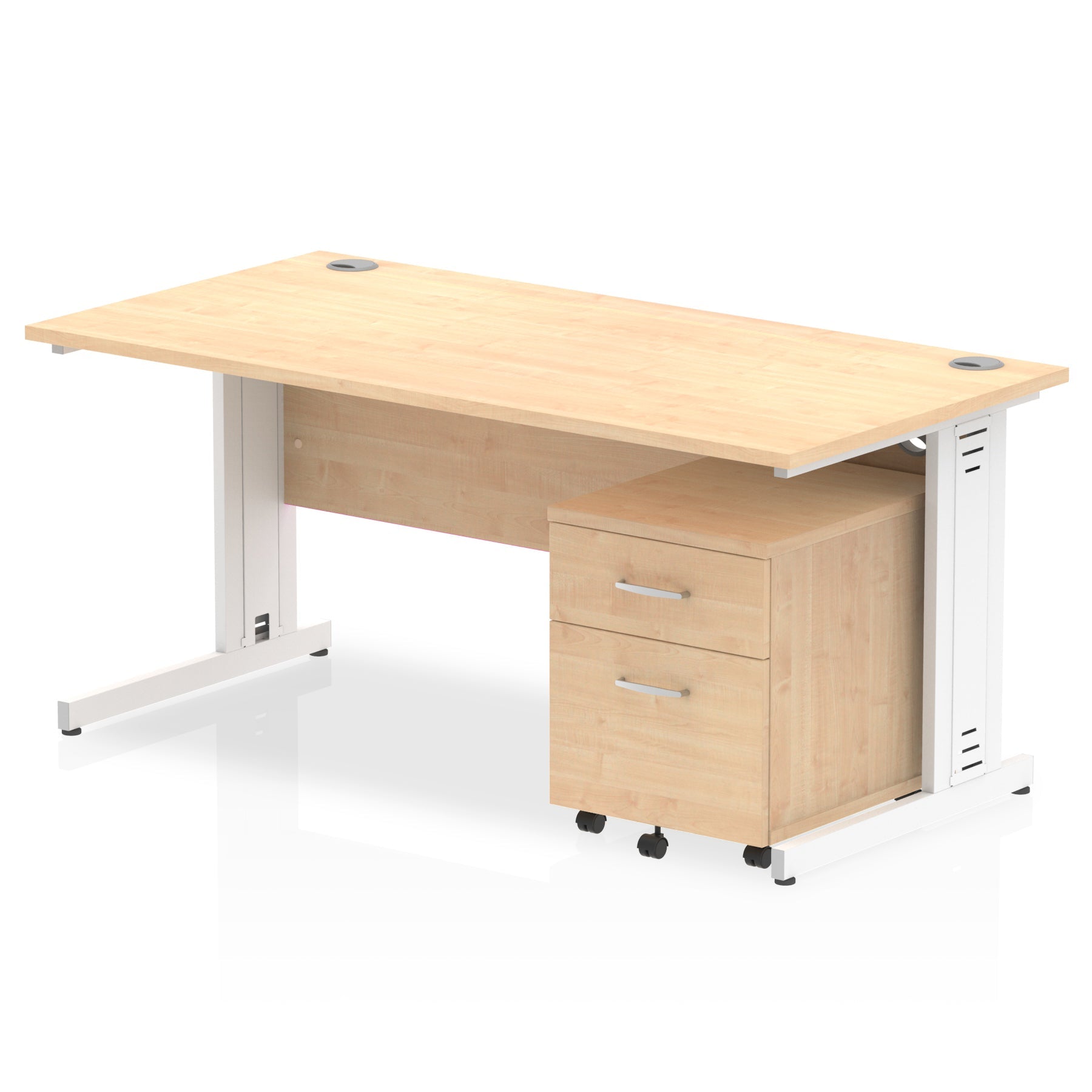 Impulse 1600mm Cable Managed Straight Desk w/ Mobile Pedestal - MFC Rectangular, Self-Assembly, 5-Year Guarantee, Lockable Drawers