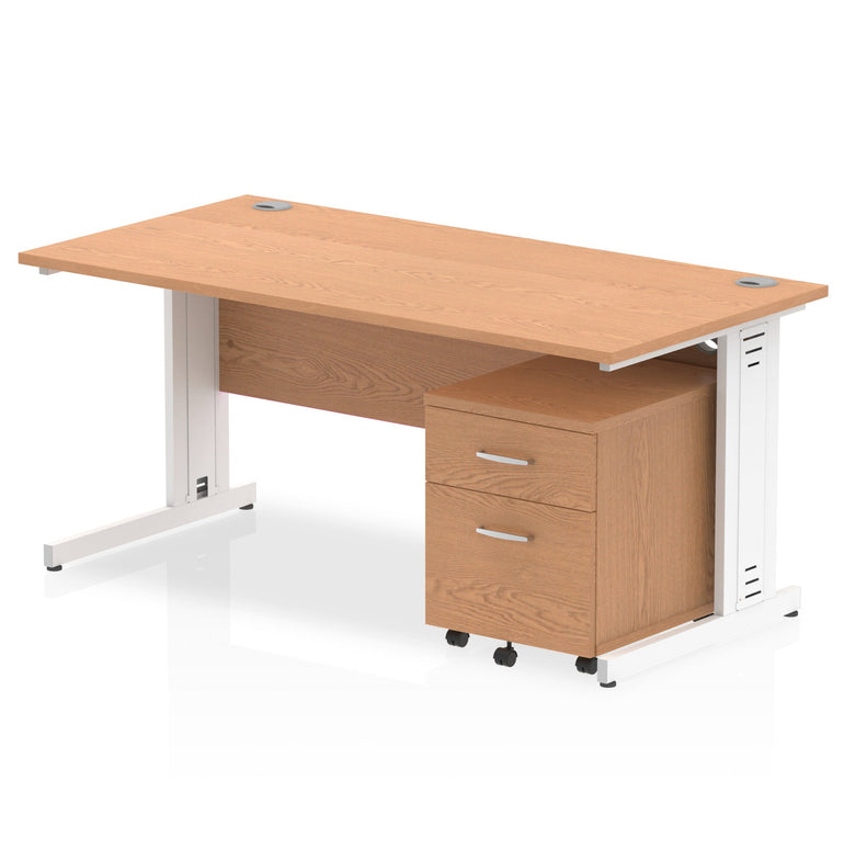 Impulse 1600mm Cable Managed Straight Desk w/ Mobile Pedestal - MFC Rectangular, Self-Assembly, 5-Year Guarantee, Lockable Drawers