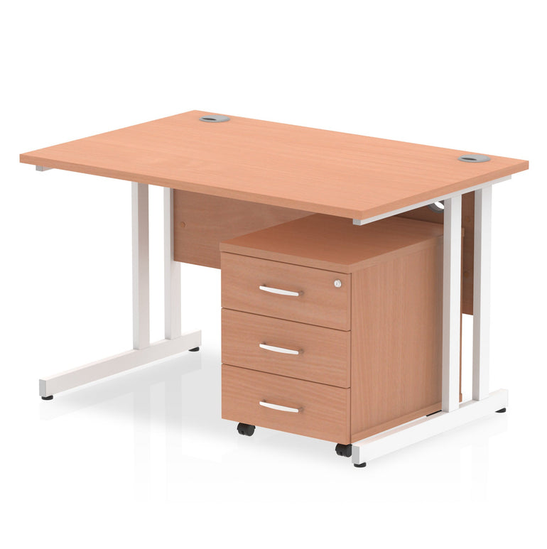 Impulse 1200mm Cantilever Straight Desk & Mobile Pedestal - MFC, Rectangular, 2/3 Lockable Drawers, Self-Assembly, 5-Year Guarantee