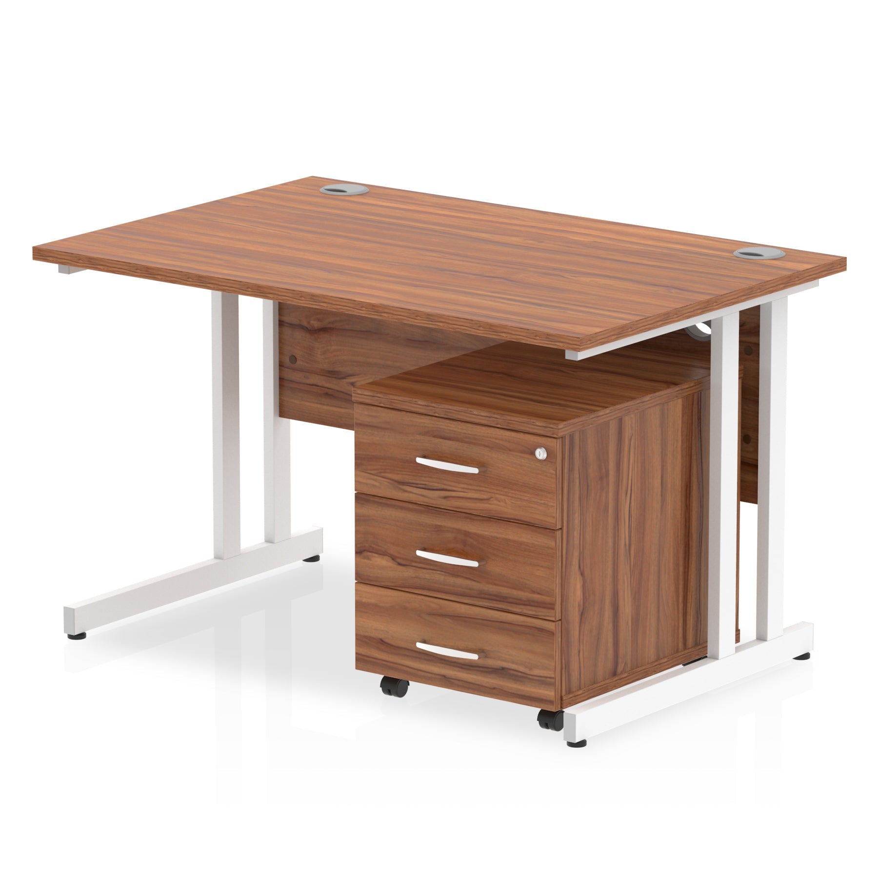 Impulse 1200mm Cantilever Straight Desk & Mobile Pedestal - MFC, Rectangular, 2/3 Lockable Drawers, Self-Assembly, 5-Year Guarantee