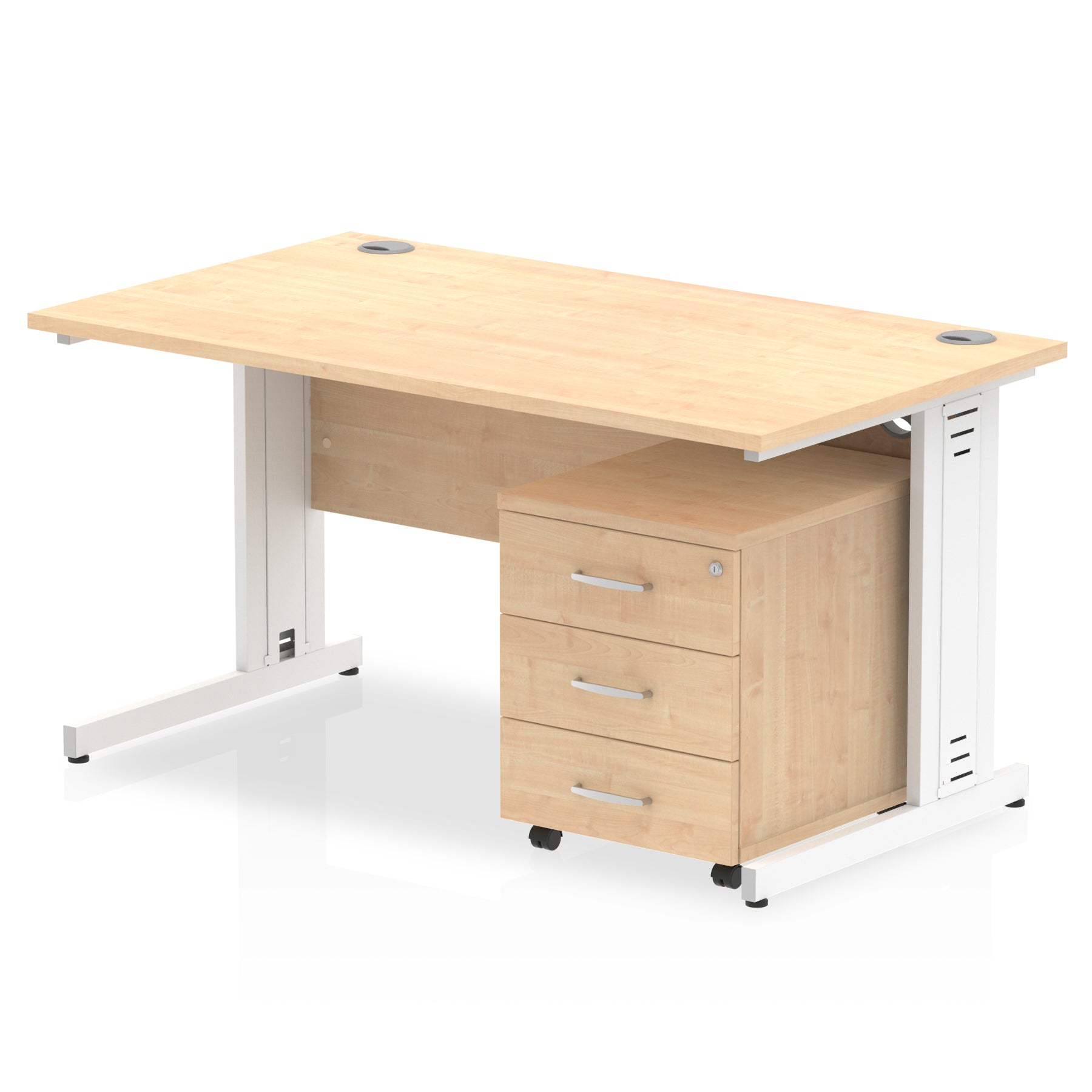 Impulse 1400mm Cable Managed Straight Desk w/ Mobile Pedestal - MFC Rectangular, Self-Assembly, 5-Year Guarantee, 2/3 Lockable Drawers