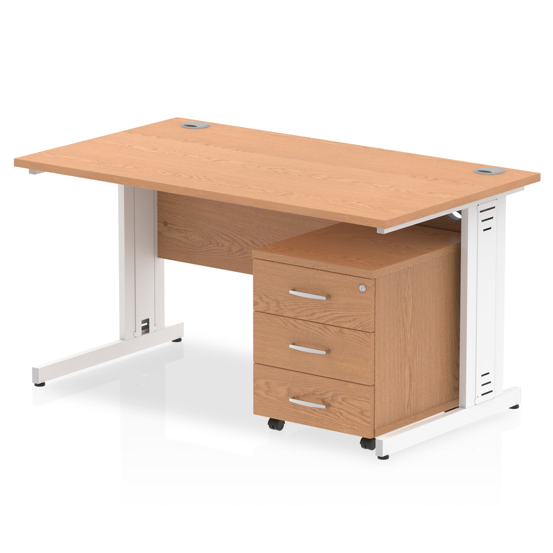 Impulse 1400mm Cable Managed Straight Desk w/ Mobile Pedestal - MFC Rectangular, Self-Assembly, 5-Year Guarantee, 2/3 Lockable Drawers