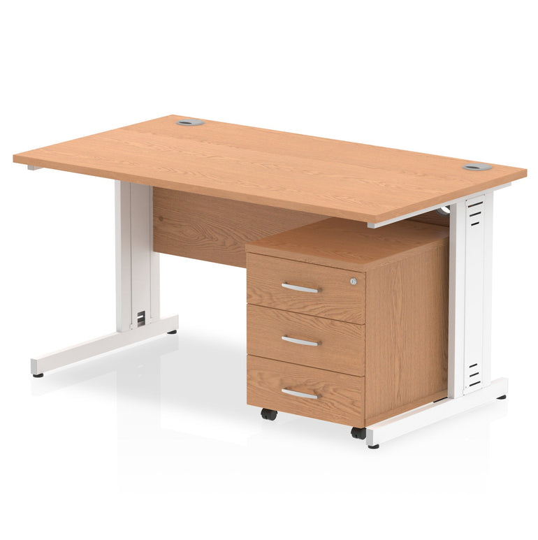 Impulse 1400mm Cable Managed Straight Desk w/ Mobile Pedestal - MFC Rectangular, Self-Assembly, 5-Year Guarantee, 2/3 Lockable Drawers