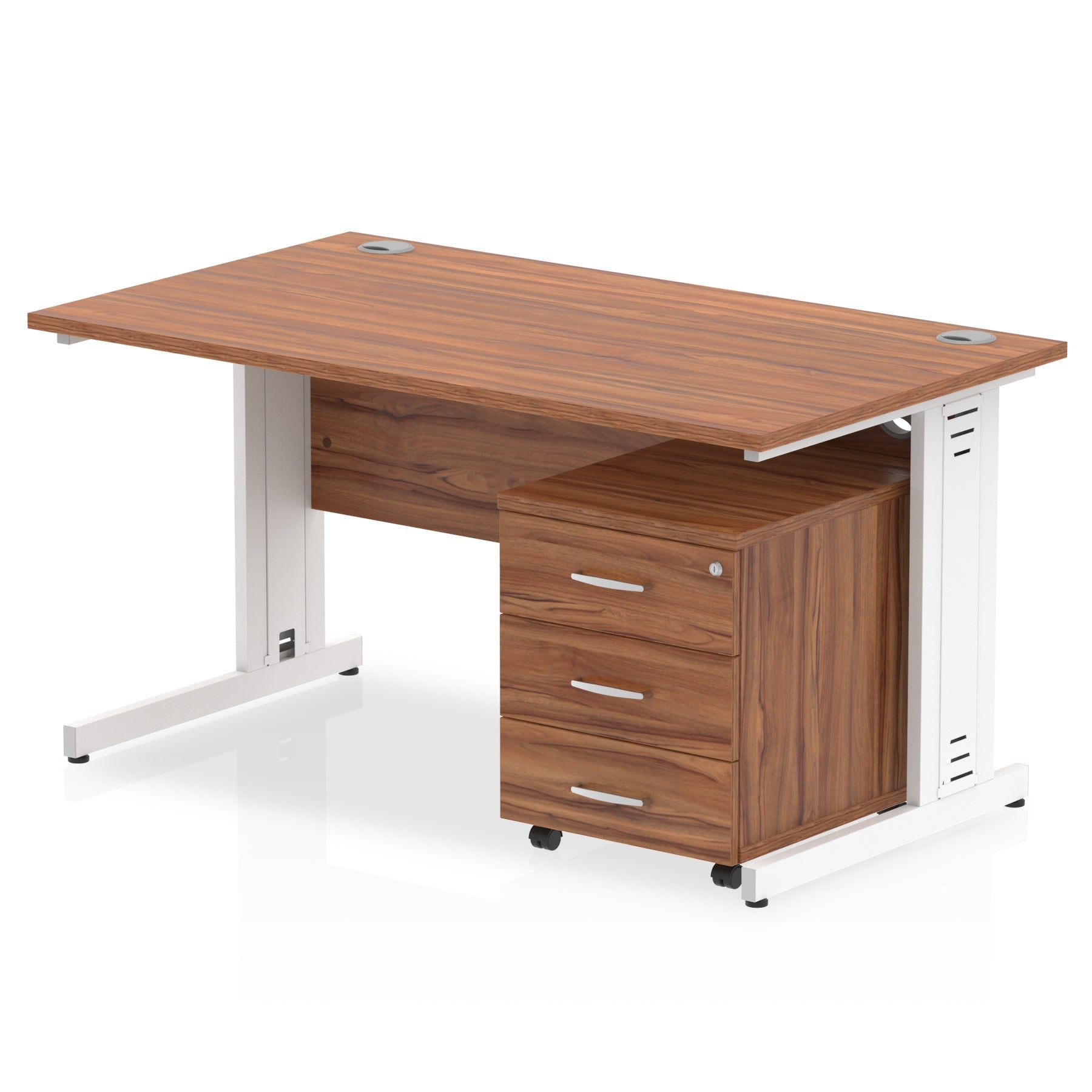 Impulse 1400mm Cable Managed Straight Desk w/ Mobile Pedestal - MFC Rectangular, Self-Assembly, 5-Year Guarantee, 2/3 Lockable Drawers