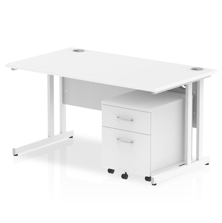 Impulse 1400mm Cantilever Straight Desk w/ Mobile Pedestal - MFC Rectangular, Self-Assembly, 5-Year Guarantee, Lockable Drawers