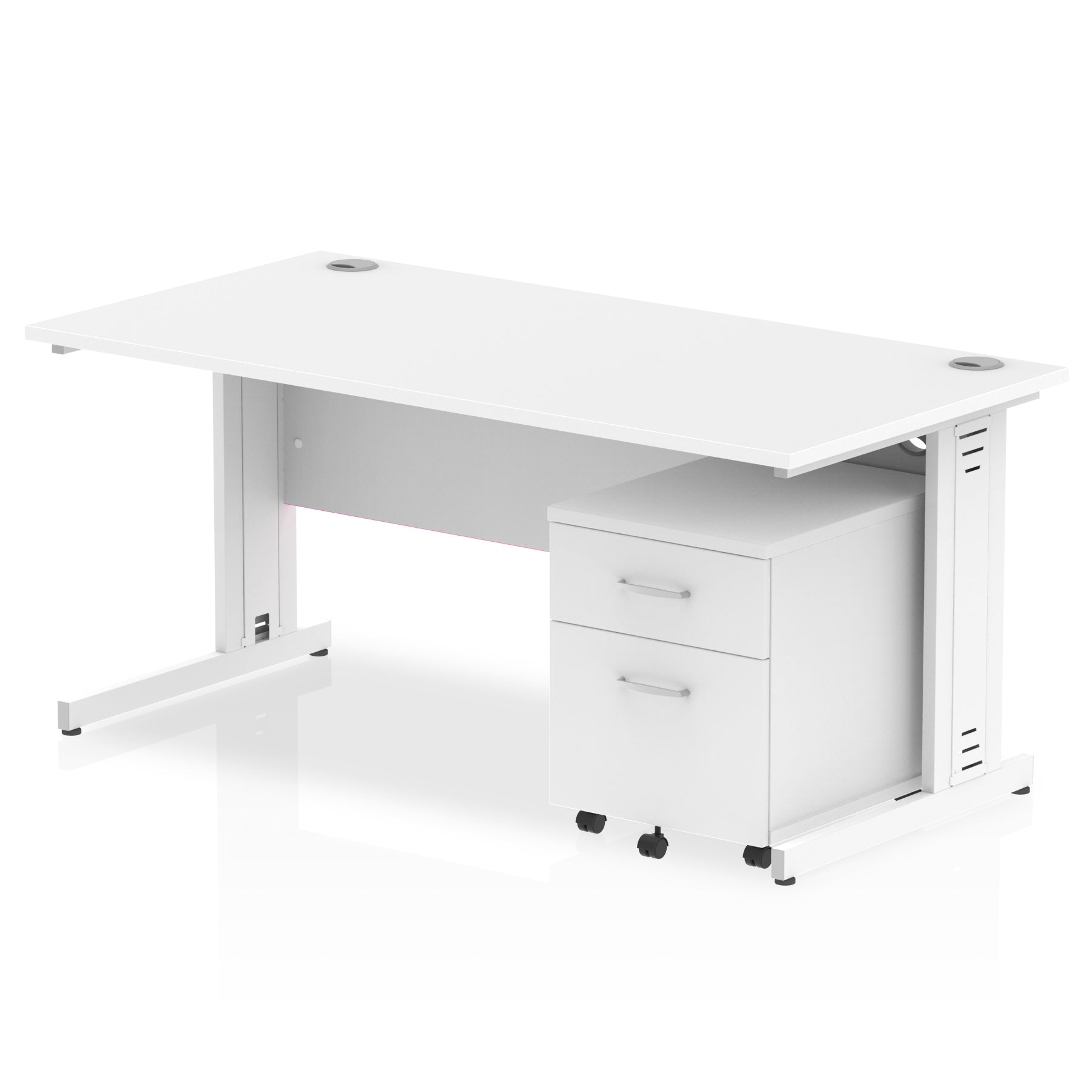 Impulse 1600mm Cable Managed Straight Desk w/ Mobile Pedestal - MFC Rectangular, Self-Assembly, 5-Year Guarantee, Lockable Drawers