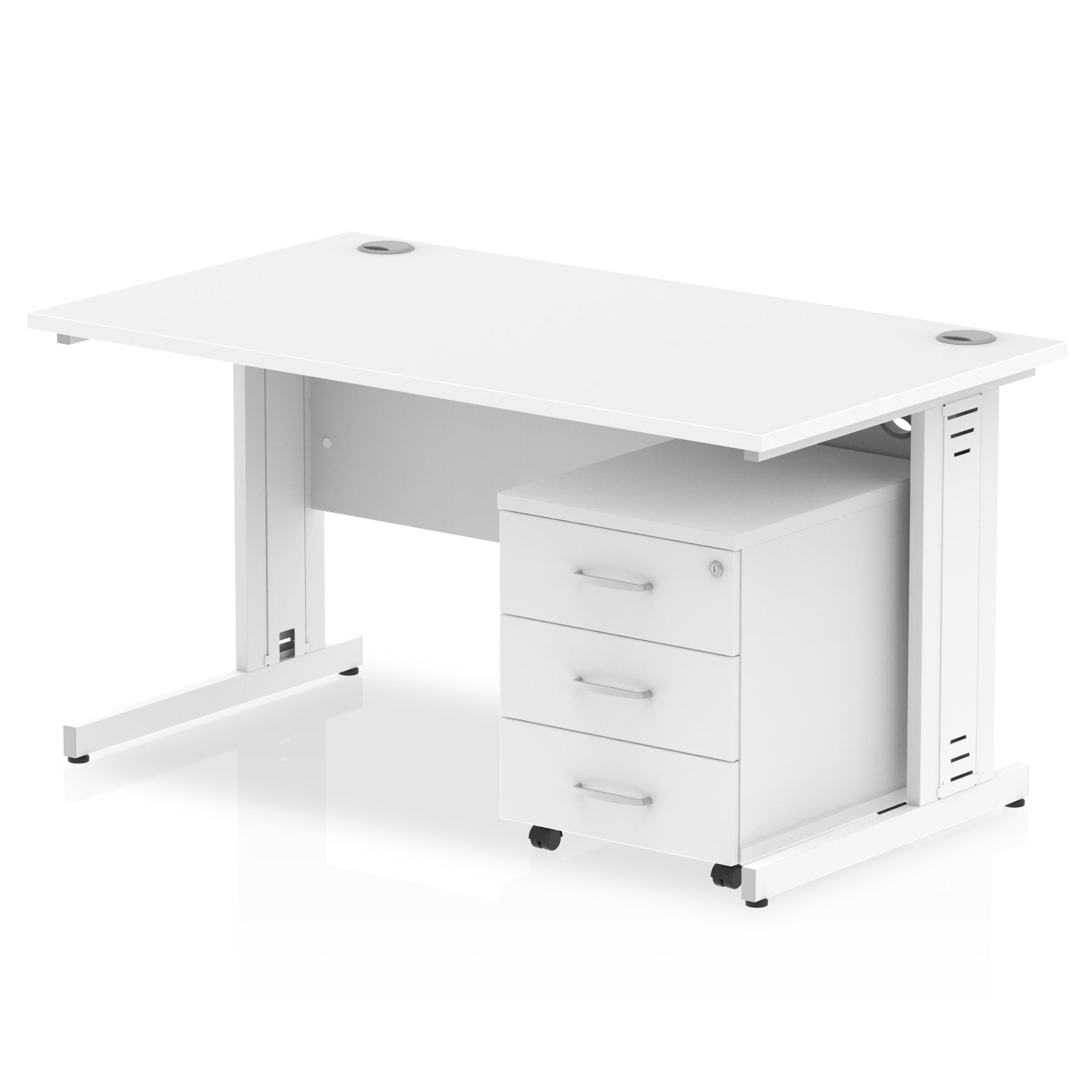 Impulse 1400mm Cable Managed Straight Desk w/ Mobile Pedestal - MFC Rectangular, Self-Assembly, 5-Year Guarantee, 2/3 Lockable Drawers