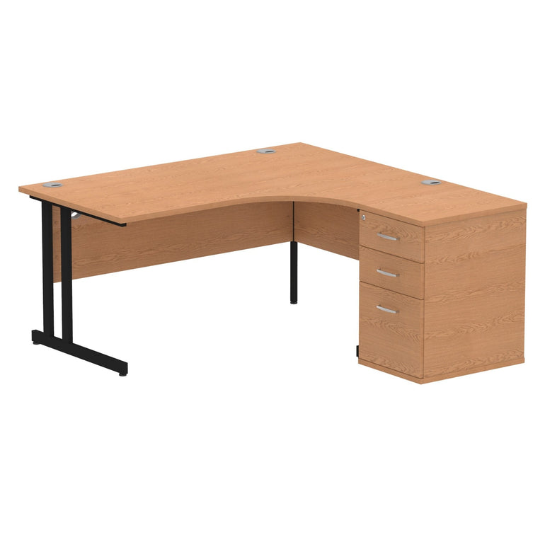 Dynasty Sturdy 1600mm Right Crescent Workstation with Cantilever Leg and Pedestal Desk