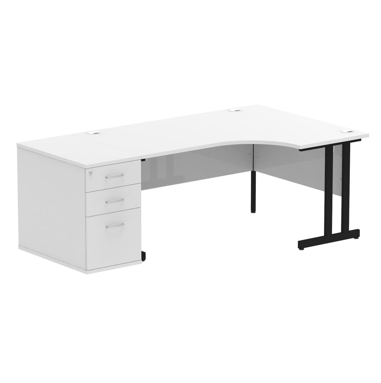 Dynasty Sturdy 1600mm Right Crescent Workstation with Cantilever Leg and Pedestal Desk