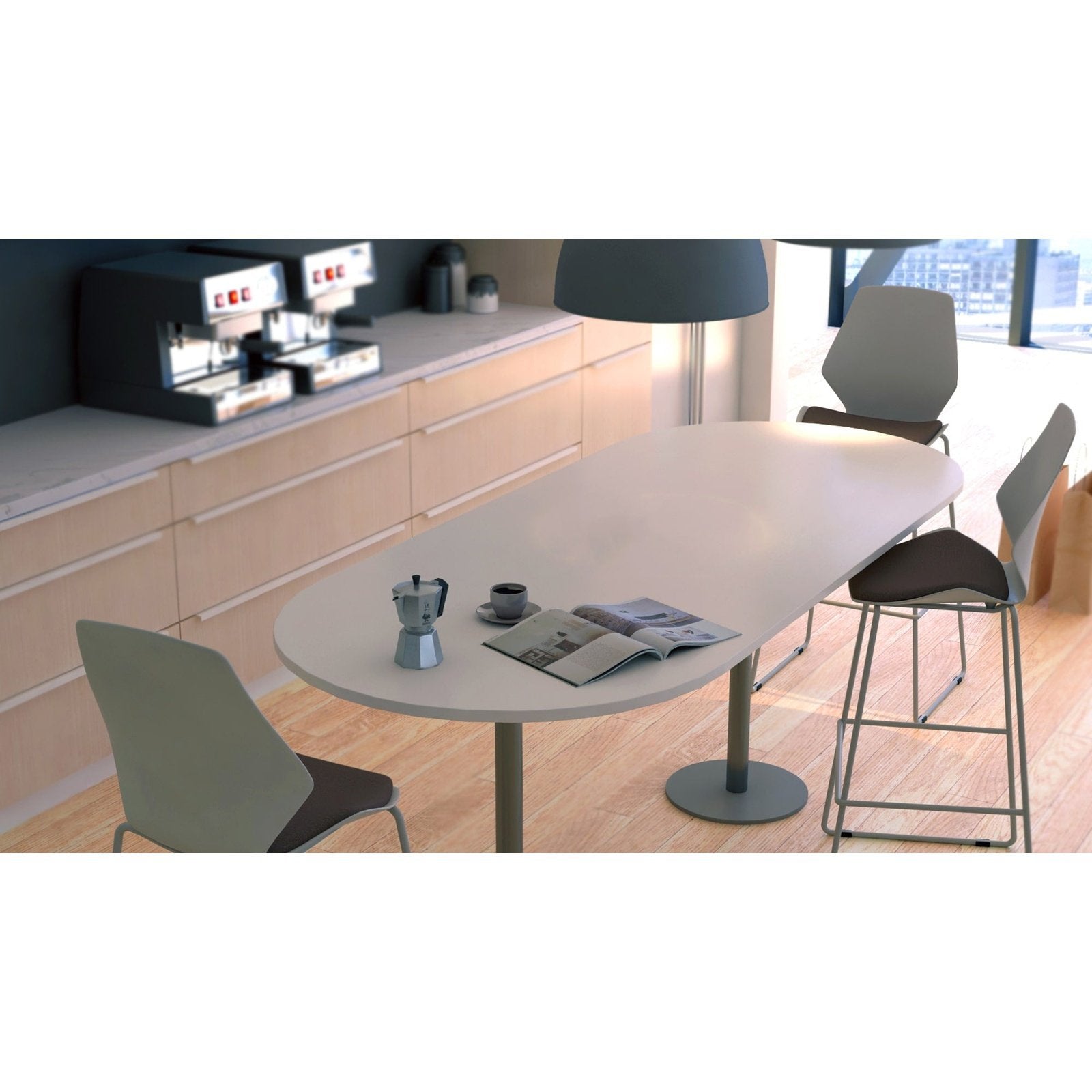 Italia D-End Boardroom Table - MFC Material, Self-Assembly, 5-Year Guarantee, Bistro Leg, Silver Frame, 1800x1000 or 2400x1000mm