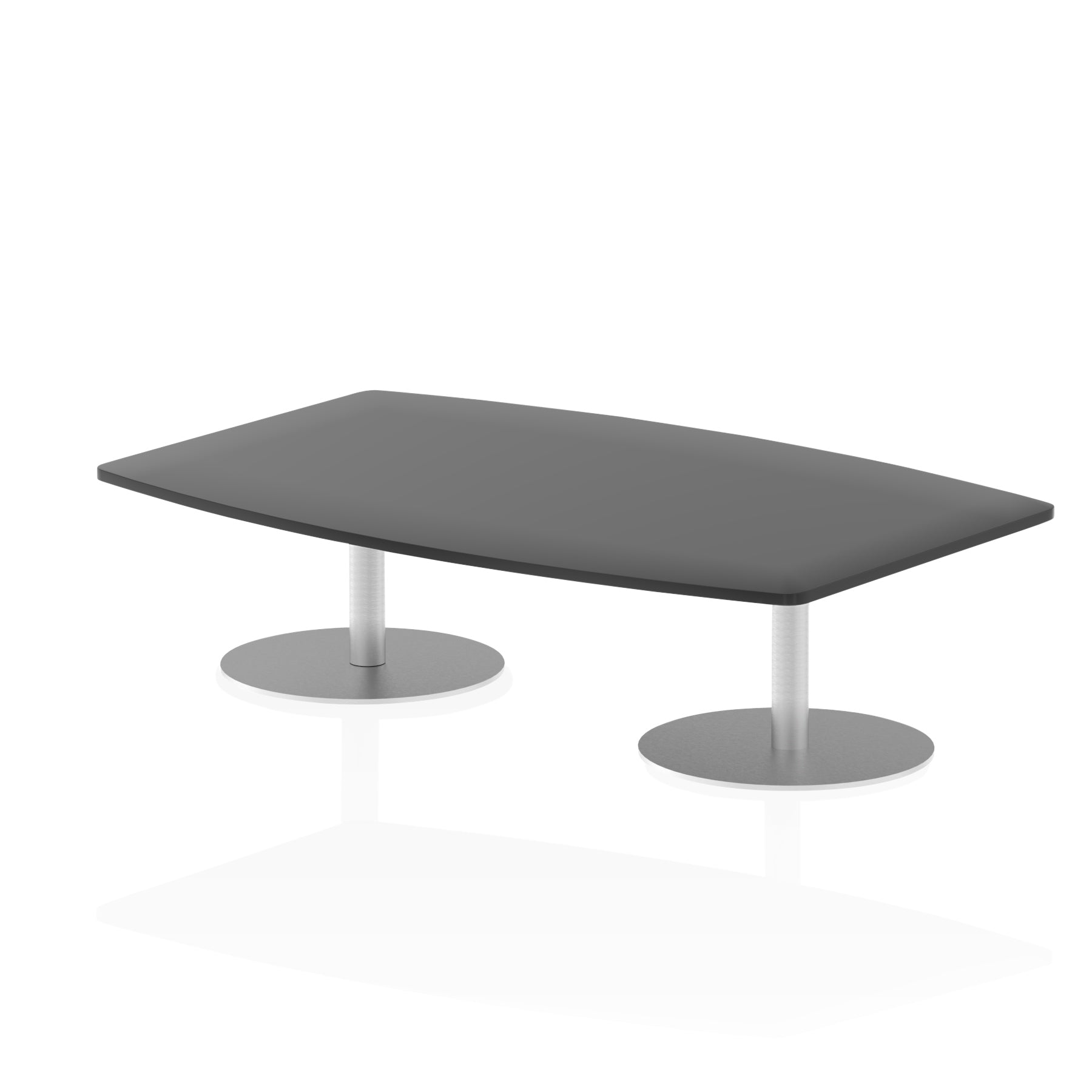 Hi-Gloss Italia High Gloss Boardroom Table - Self-Assembly, MFC Barrel Shape, 1800x1200 or 2400x1200, Silver Bistro Legs