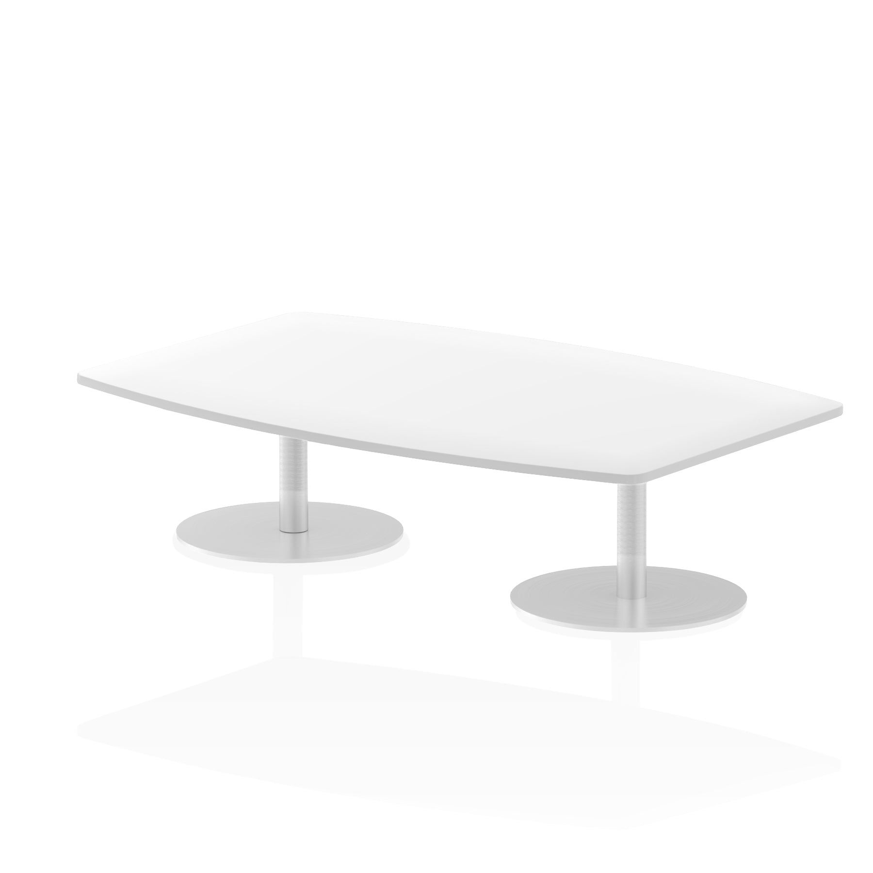 Hi-Gloss Italia High Gloss Boardroom Table - Self-Assembly, MFC Barrel Shape, 1800x1200 or 2400x1200, Silver Bistro Legs