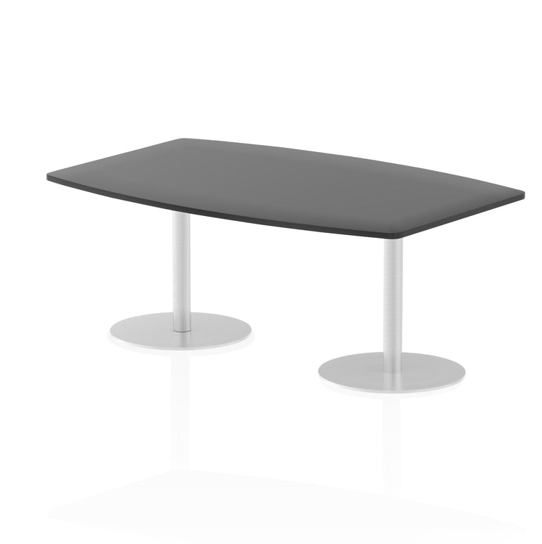 Hi-Gloss Italia High Gloss Boardroom Table - Self-Assembly, MFC Barrel Shape, 1800x1200 or 2400x1200, Silver Bistro Legs