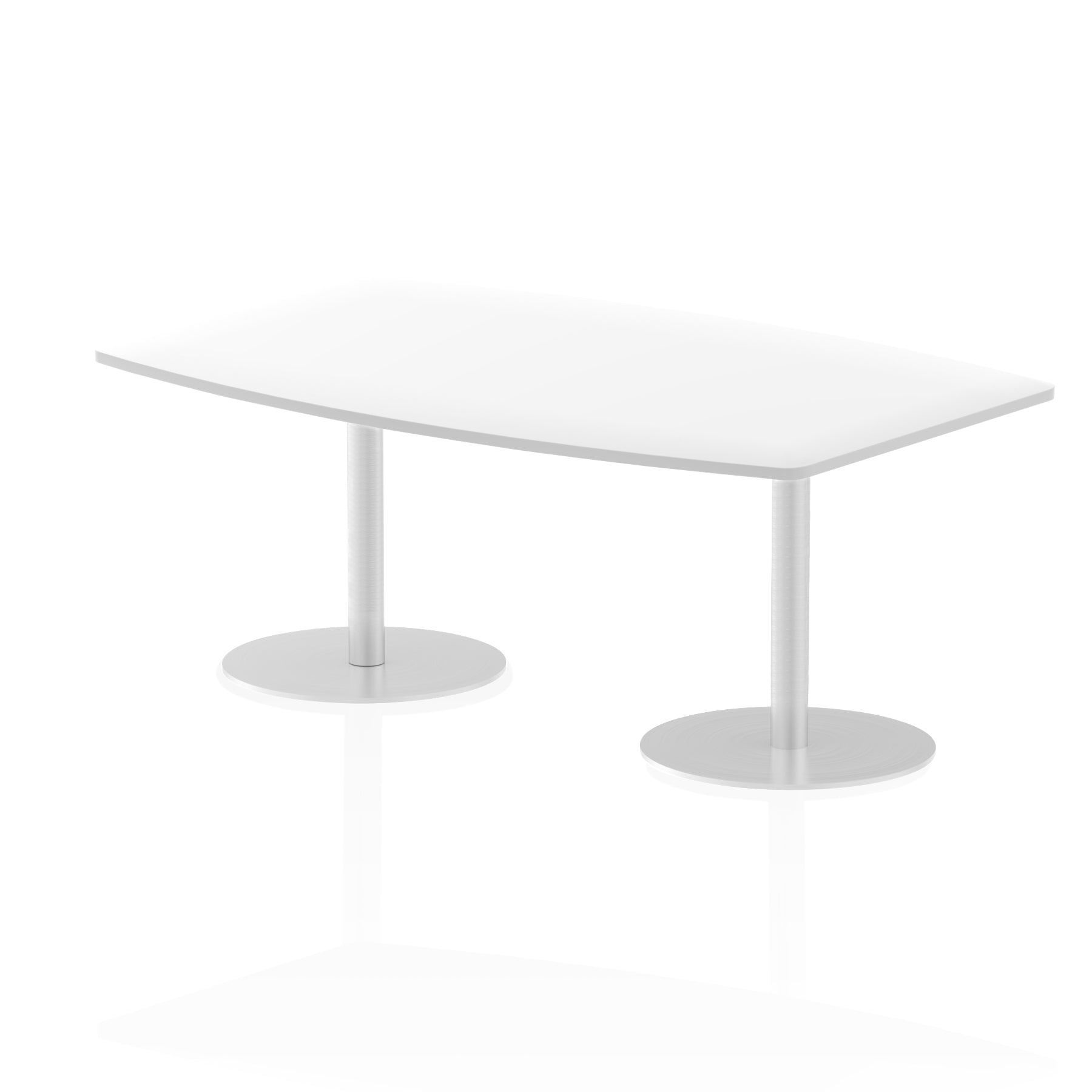 Hi-Gloss Italia High Gloss Boardroom Table - Self-Assembly, MFC Barrel Shape, 1800x1200 or 2400x1200, Silver Bistro Legs