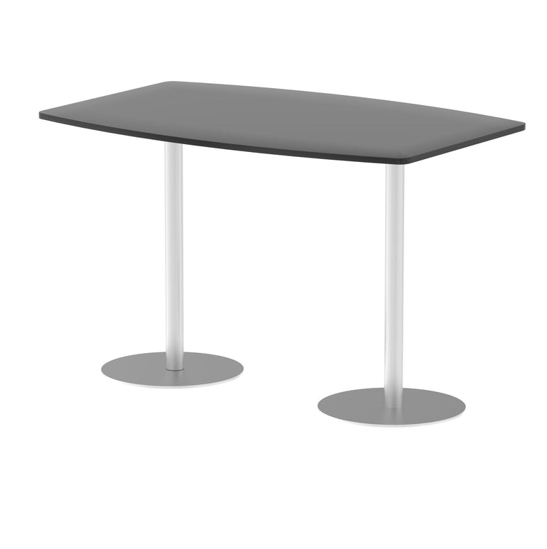 Hi-Gloss Italia High Gloss Boardroom Table - Self-Assembly, MFC Barrel Shape, 1800x1200 or 2400x1200, Silver Bistro Legs