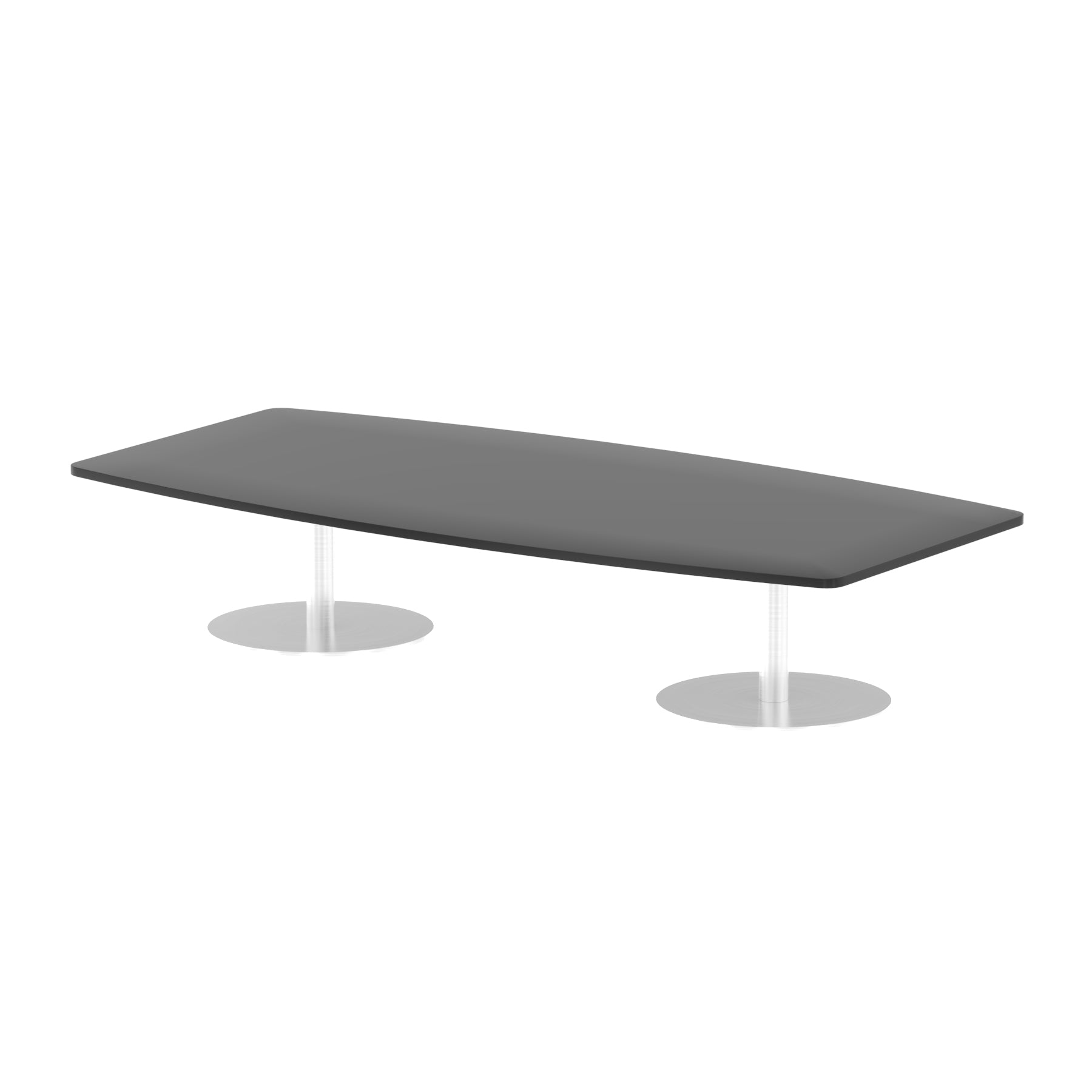 Hi-Gloss Italia High Gloss Boardroom Table - Self-Assembly, MFC Barrel Shape, 1800x1200 or 2400x1200, Silver Bistro Legs