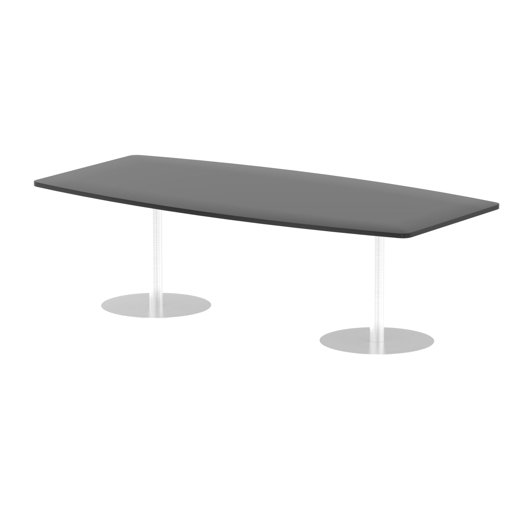 Hi-Gloss Italia High Gloss Boardroom Table - Self-Assembly, MFC Barrel Shape, 1800x1200 or 2400x1200, Silver Bistro Legs