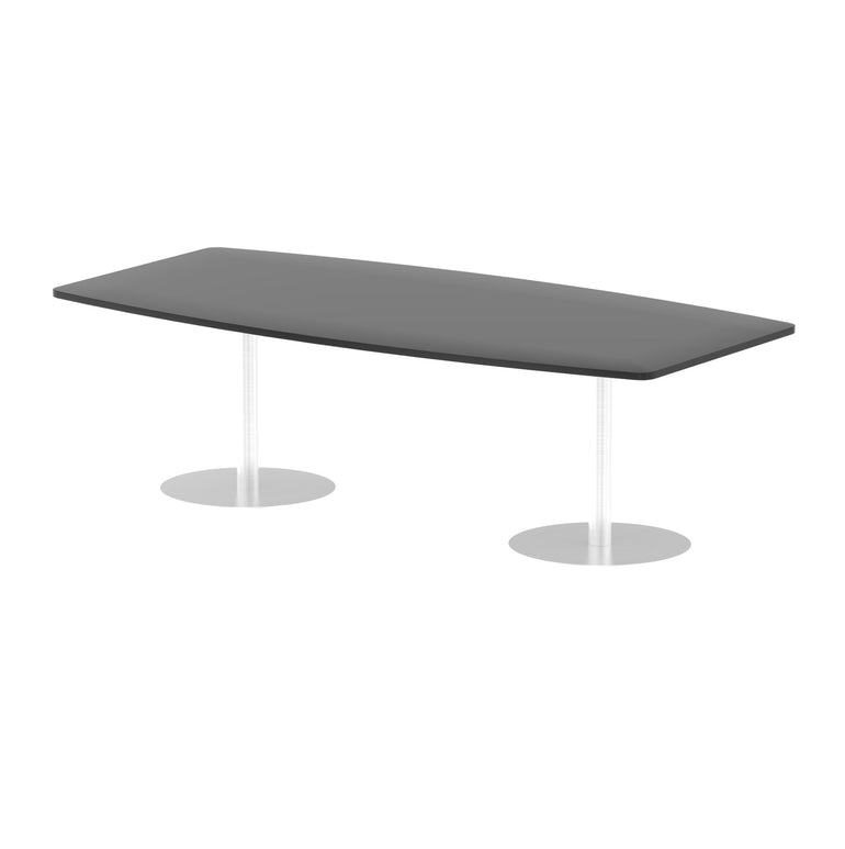 Hi-Gloss Italia High Gloss Boardroom Table - Self-Assembly, MFC Barrel Shape, 1800x1200 or 2400x1200, Silver Bistro Legs