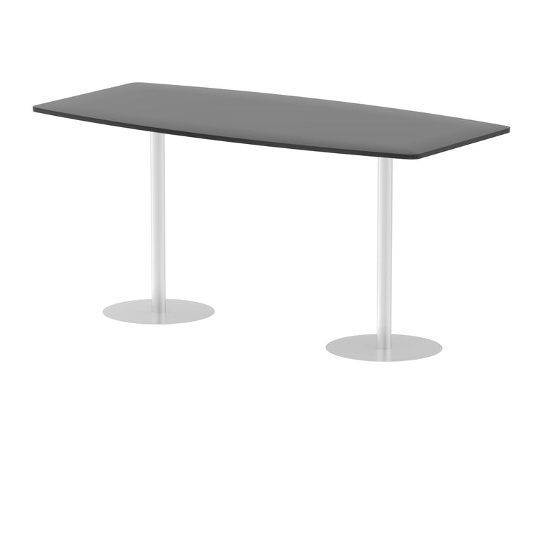 Hi-Gloss Italia High Gloss Boardroom Table - Self-Assembly, MFC Barrel Shape, 1800x1200 or 2400x1200, Silver Bistro Legs