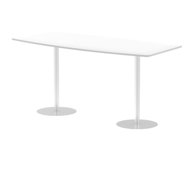 Hi-Gloss Italia High Gloss Boardroom Table - Self-Assembly, MFC Barrel Shape, 1800x1200 or 2400x1200, Silver Bistro Legs