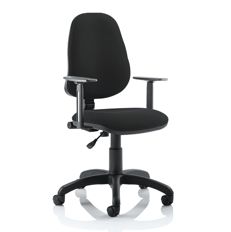 Eclipse Plus I Medium Back Task Operator Office Chair - Fabric Seat & Back, Nylon Frame, 125kg Capacity, 8hr Usage, Adjustable Arms, Flat Packed (600x600x1010mm)