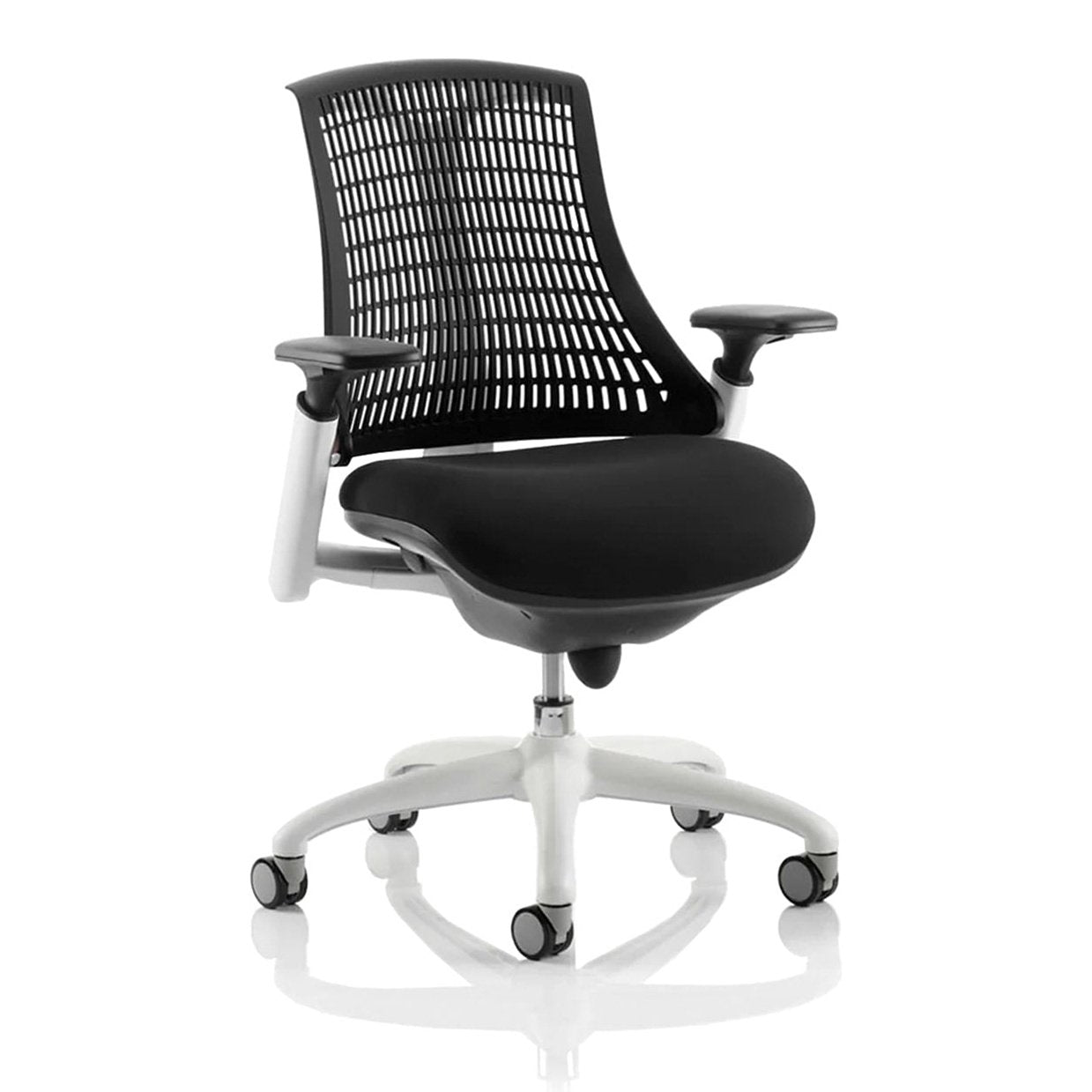 Flex Medium Back Task Operator Office Chair - White Frame, Mesh & Fabric, Adjustable Arms, 8hr Usage, 110kg Capacity (Flat Packed)