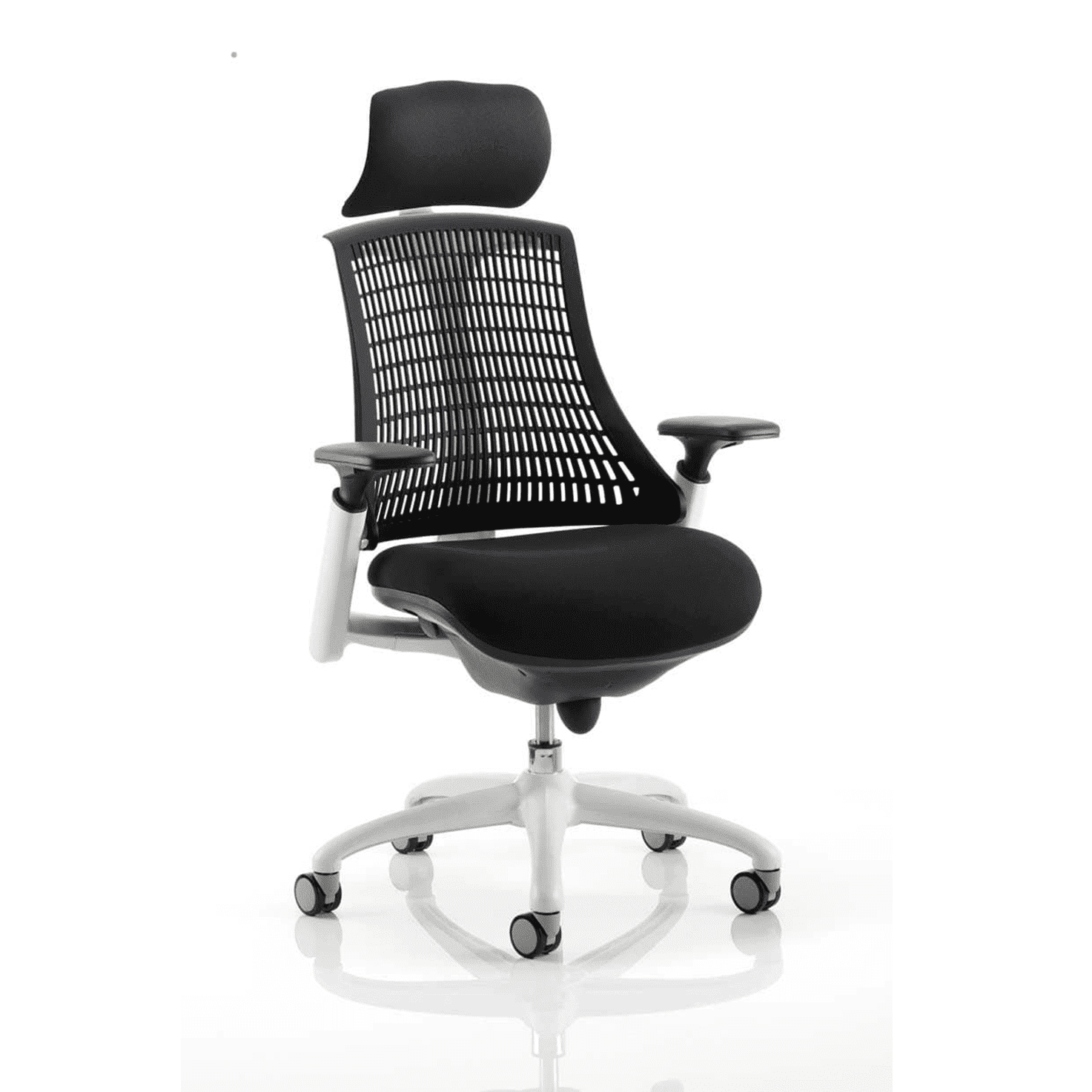 Flex Medium Back Task Operator Office Chair - White Frame, Mesh & Fabric, Adjustable Arms, 8hr Usage, 110kg Capacity (Flat Packed)