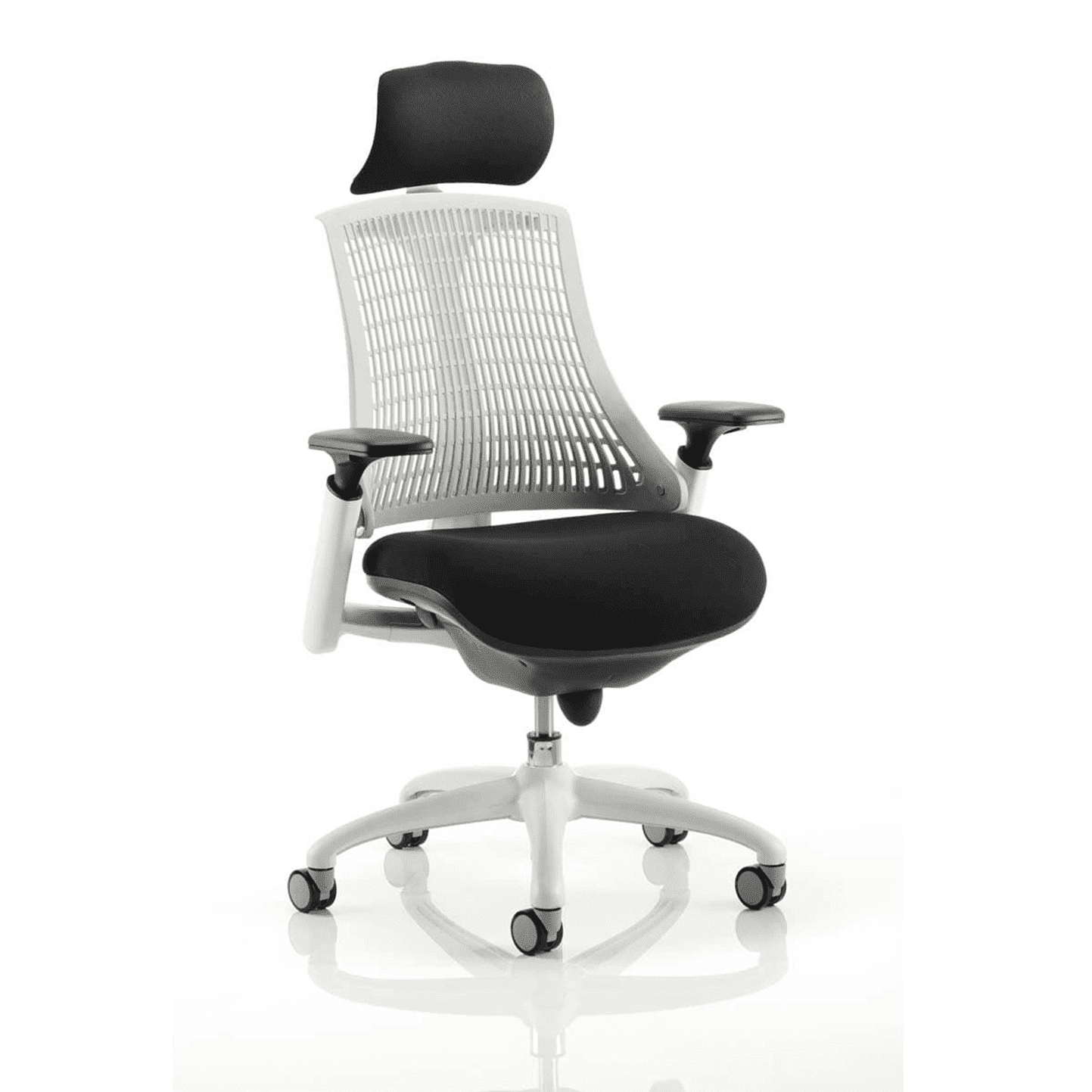 Flex Medium Back Task Operator Office Chair - White Frame, Mesh & Fabric, Adjustable Arms, 8hr Usage, 110kg Capacity (Flat Packed)