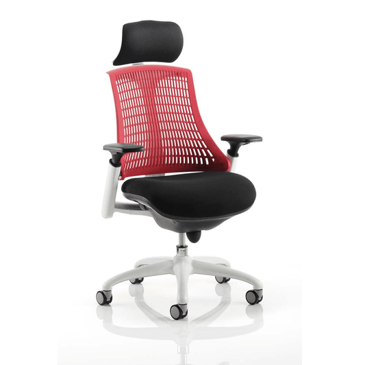 Flex Medium Back Task Operator Office Chair - White Frame, Mesh & Fabric, Adjustable Arms, 8hr Usage, 110kg Capacity (Flat Packed)