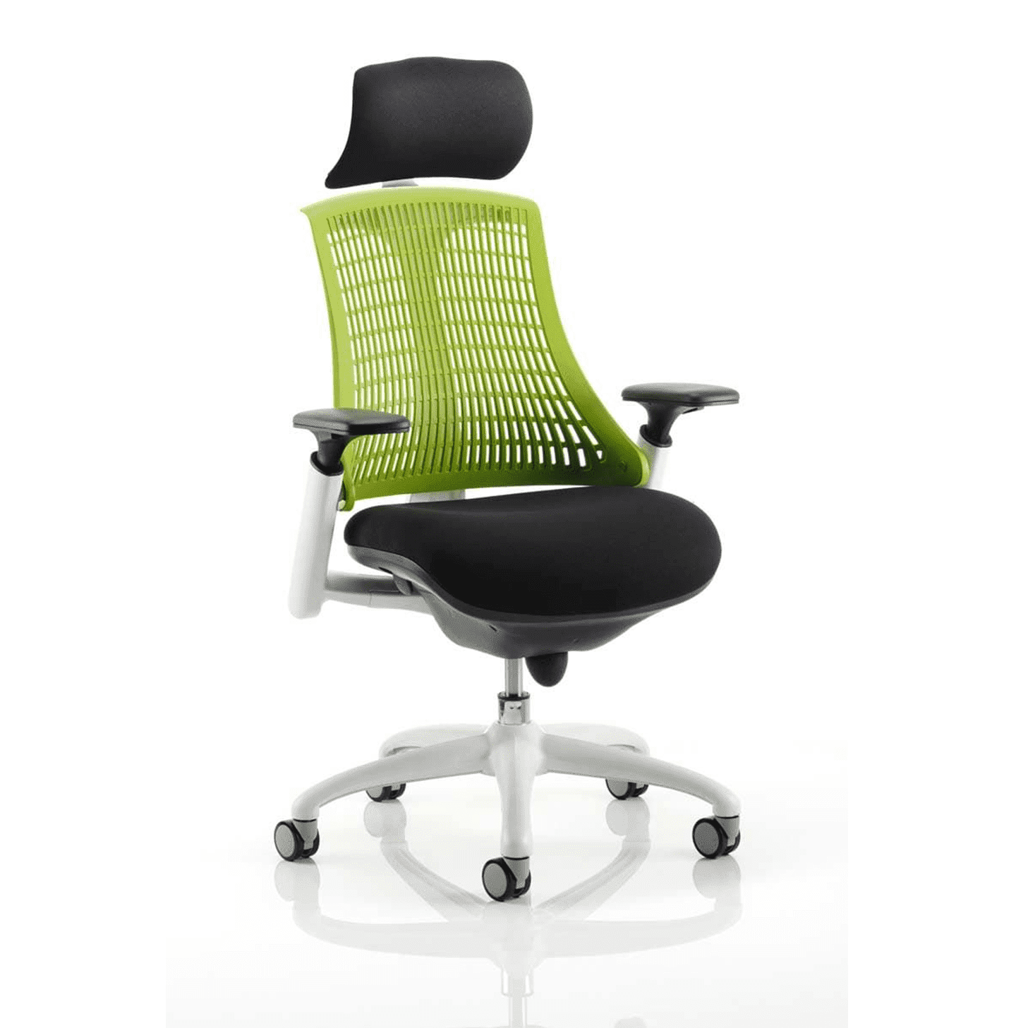 Flex Medium Back Task Operator Office Chair - White Frame, Mesh & Fabric, Adjustable Arms, 8hr Usage, 110kg Capacity (Flat Packed)