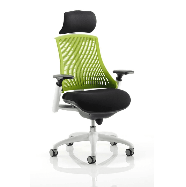 Flex Medium Back Task Operator Office Chair - White Frame, Mesh & Fabric, Adjustable Arms, 8hr Usage, 110kg Capacity (Flat Packed)