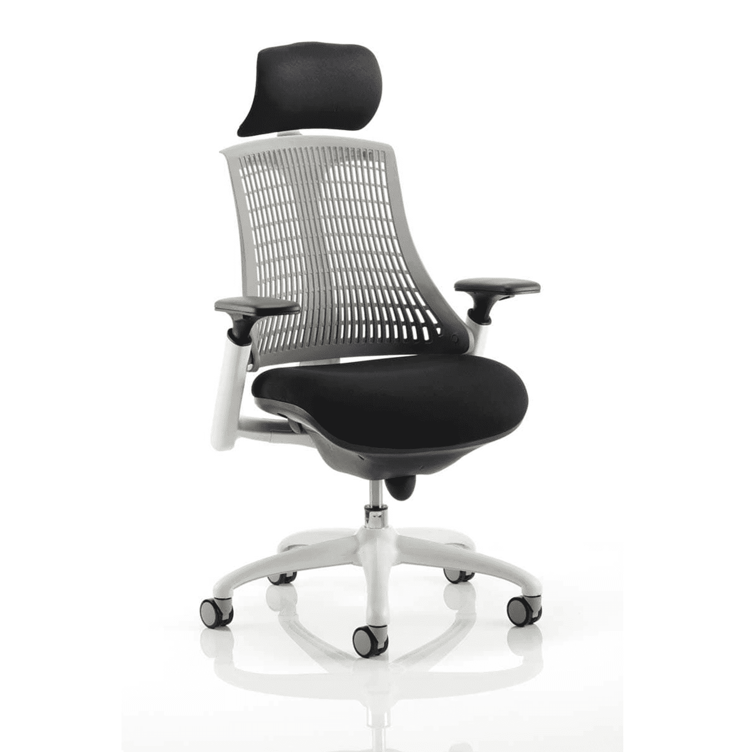 Flex Medium Back Task Operator Office Chair - White Frame, Mesh & Fabric, Adjustable Arms, 8hr Usage, 110kg Capacity (Flat Packed)