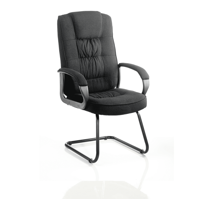 Moore Deluxe High Back Cantilever Visitor Chair - Black, Soft Bonded Leather, Chrome Metal Frame, Fixed Arms, 115kg Capacity, 8hr Usage (Flat Packed)