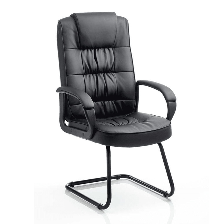 Moore Deluxe High Back Cantilever Visitor Chair - Black, Soft Bonded Leather, Chrome Metal Frame, Fixed Arms, 115kg Capacity, 8hr Usage (Flat Packed)