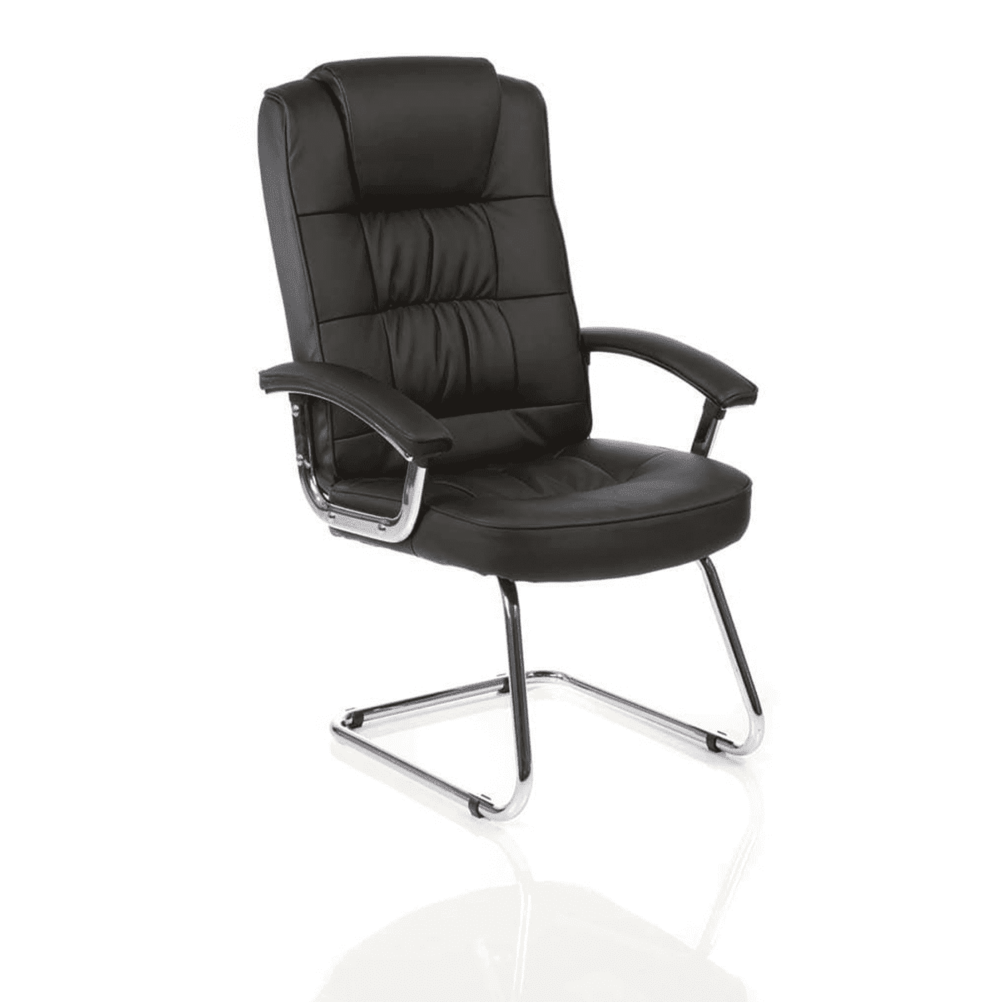 Moore Deluxe High Back Cantilever Visitor Chair - Black, Soft Bonded Leather, Chrome Metal Frame, Fixed Arms, 115kg Capacity, 8hr Usage (Flat Packed)