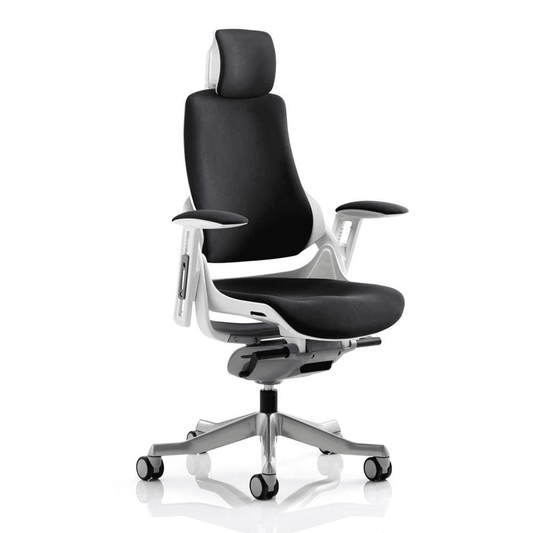 Zure High Back Executive Office Chair - White Shell, Adjustable Arms, Lumbar Support, Headrest, 135kg Capacity, 8hr Usage, 5yr Warranty