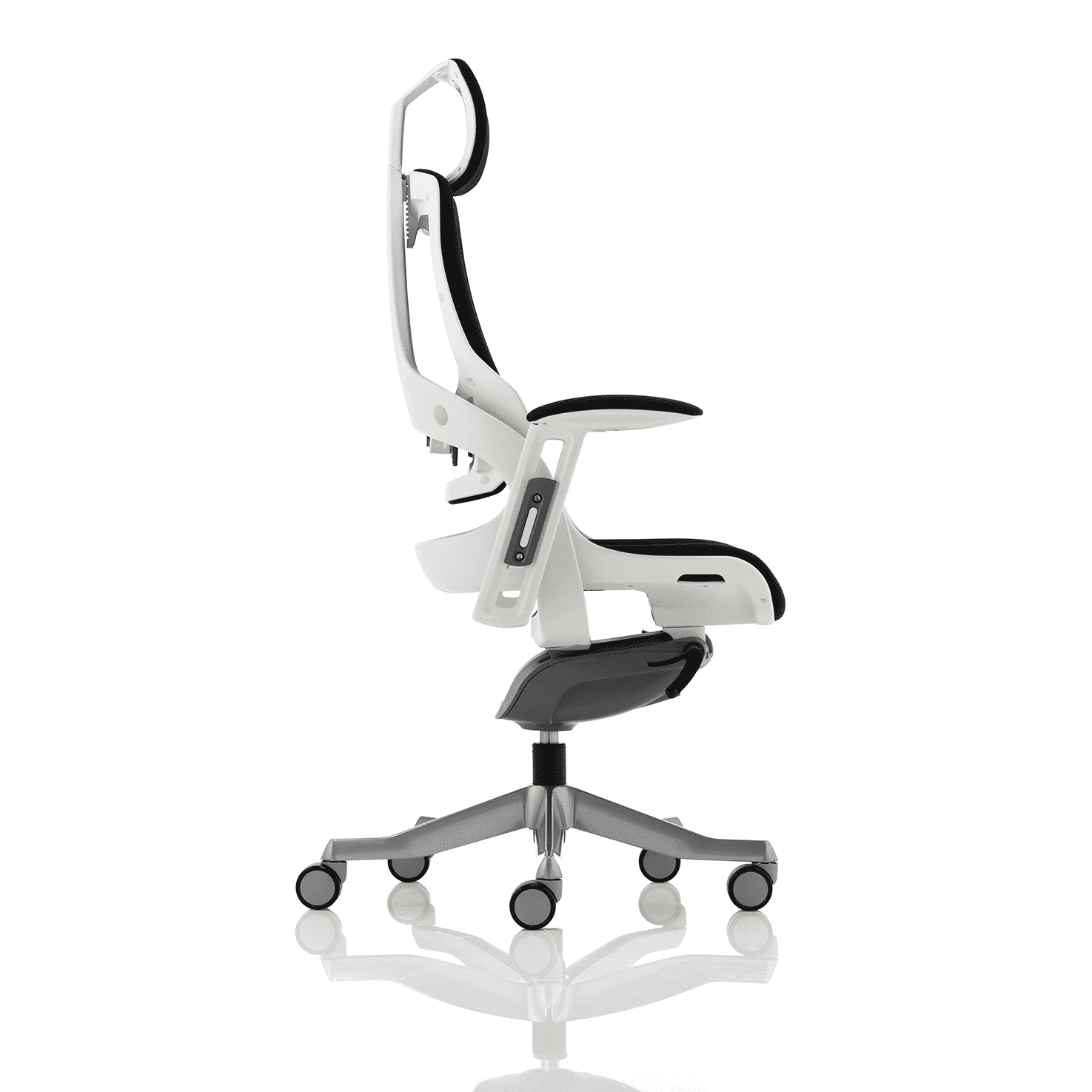 Zure High Back Executive Office Chair - White Shell, Adjustable Arms, Lumbar Support, Headrest, 135kg Capacity, 8hr Usage, 5yr Warranty