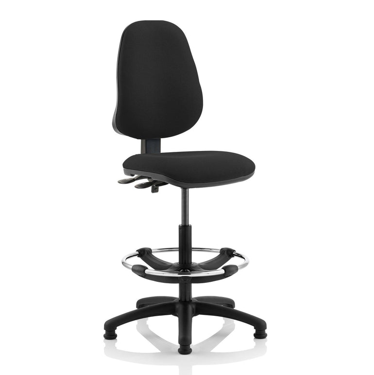 Eclipse Plus II Task Operator Office Chair - Hi-Rise Draughtsman Kit, Fabric Seat & Back, Metal Frame, 125kg Capacity, 8hr Use, Adjustable Arms