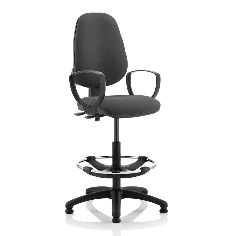 Eclipse Plus II Task Operator Office Chair - Hi-Rise Draughtsman Kit, Fabric Seat & Back, Metal Frame, 125kg Capacity, 8hr Use, Adjustable Arms