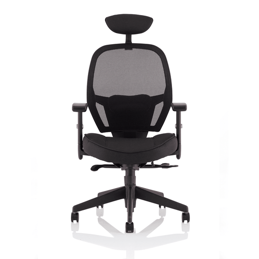 Denver High Mesh Back Task Operator Office Chair - Black, Adjustable Arms, Lumbar Support, 120kg Capacity, 8hr Usage, 3yr Warranty