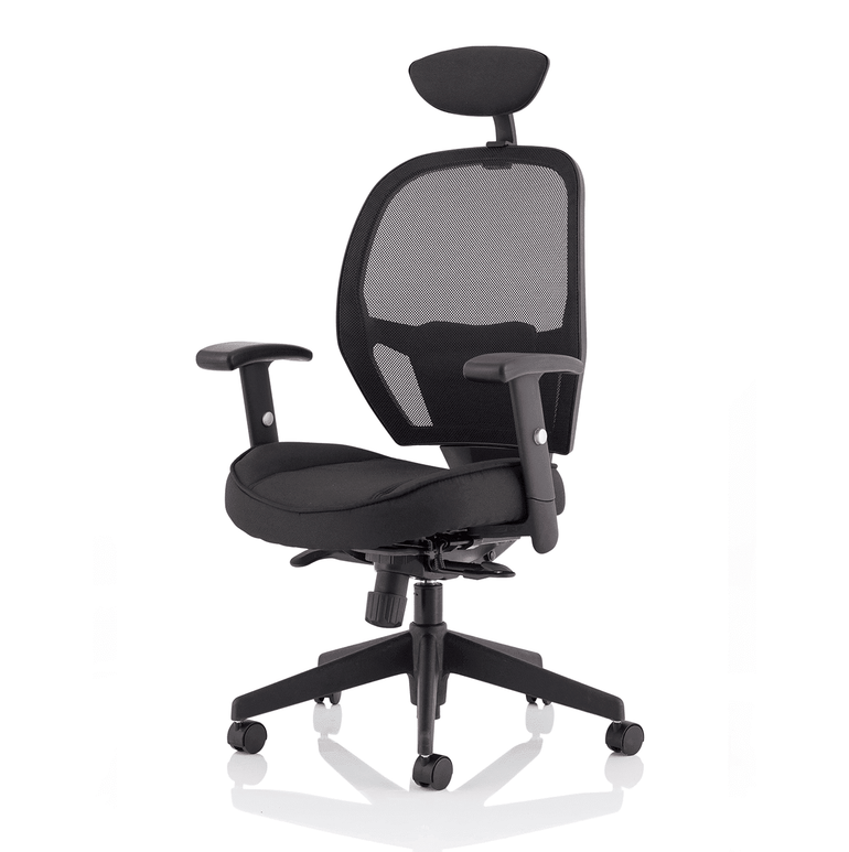 Denver High Mesh Back Task Operator Office Chair - Black, Adjustable Arms, Lumbar Support, 120kg Capacity, 8hr Usage, 3yr Warranty