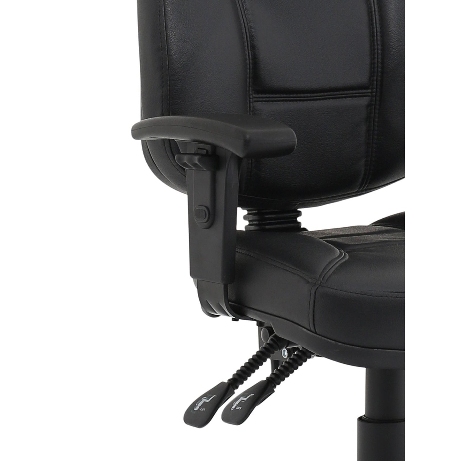 Jackson Medium Back Black Leather Task Operator Office Chair - Soft Bonded Leather, Adjustable Arms, 120kg Capacity, 8hr Usage, 2Yr Mechanism Guarantee